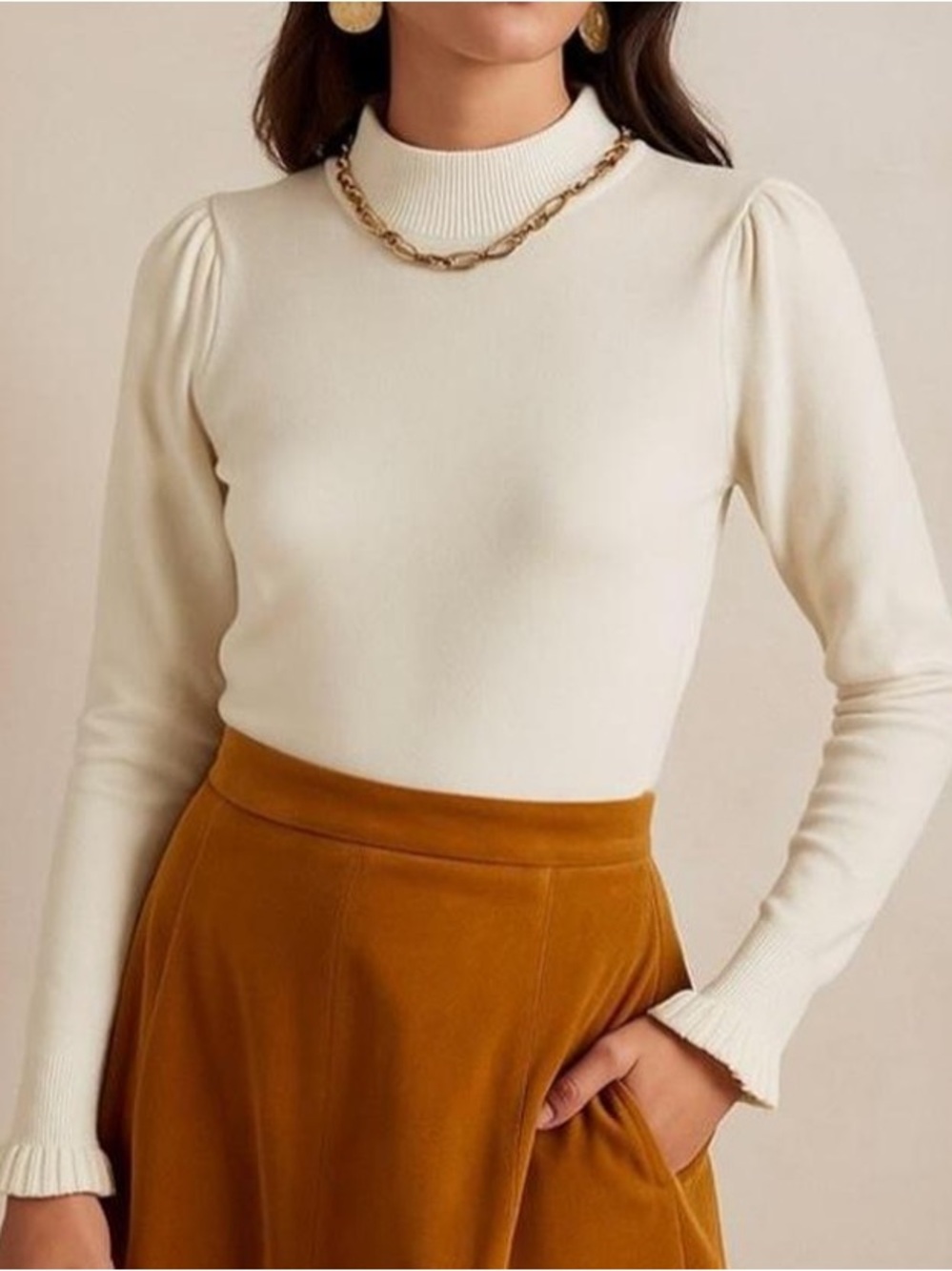 Chelsea & Violet ivory mock Neck Puff-Sleeve Long Sleeve Top NWT 11